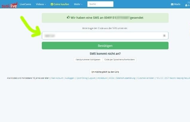 susi.live SMS_Code bestatigen