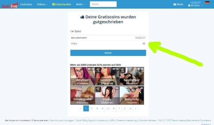 susi.live Gutschrift Gratiscoins